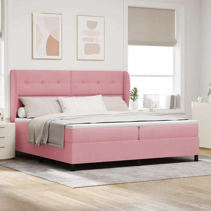vidaXL Boxspring bed met matras Roze 200 x 200 cm Fluweel, Huis en Inrichting, Slaapkamer | Bedden, Nieuw, Verzenden