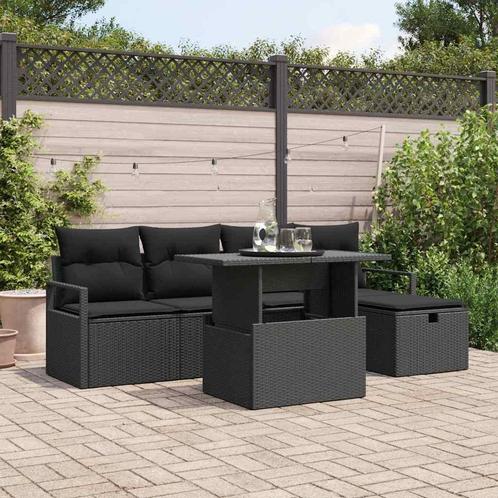 vidaXL Tuinbank Set met kussen met opslag 6 pcs Zwart Poly, Tuin en Terras, Tuinsets en Loungesets, Nieuw, Verzenden
