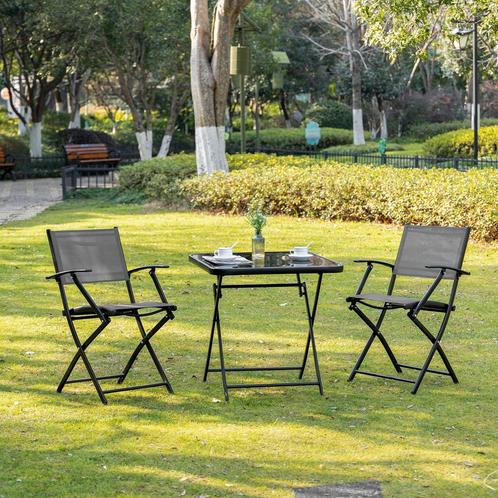Tuintafelstoelen - Opvouwbaar - Metaalgaas - Zwart/Grijs, Tuin en Terras, Tuinsets en Loungesets, Nieuw, Ophalen of Verzenden