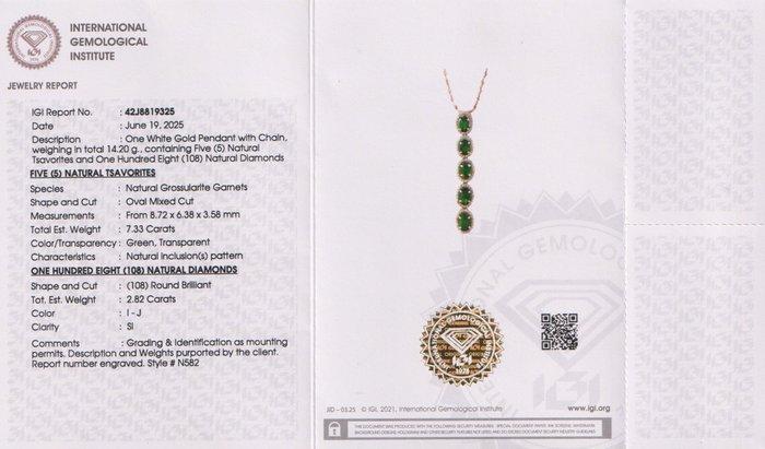 Hanger - 14 karaat Witgoud - 10.15ct. tw. Tsavoriet -, Handtassen en Accessoires, Antieke sieraden