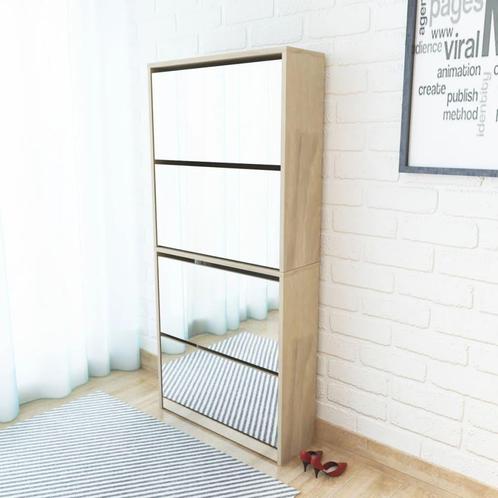 vidaXL Schoenenkast met 4 spiegels 63x17x134 cm eikenhout, Huis en Inrichting, Kasten | Schoenenkasten, Nieuw, Verzenden