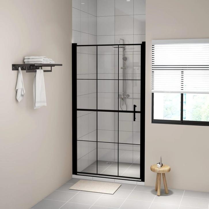 vidaXL Douchedeur 100x178 cm gehard glas zwart, Doe-het-zelf en Bouw, Sanitair, Nieuw, Verzenden