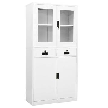 vidaXL Kantoorkast 90x40x180 cm staal en gehard glas wit, Verzenden