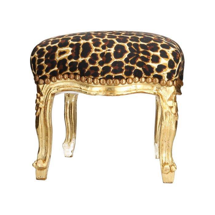 Voetenbank - Hout, Textiel - Luipaard print, Antiek en Kunst, Kunst | Designobjecten