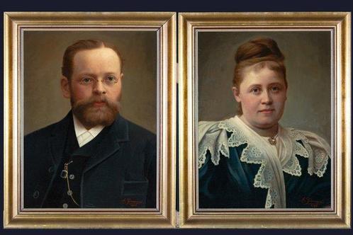 Duitse school (XIX) - Portretten Pendant Heer en Dame Kolb, Antiek en Kunst, Kunst | Schilderijen | Klassiek