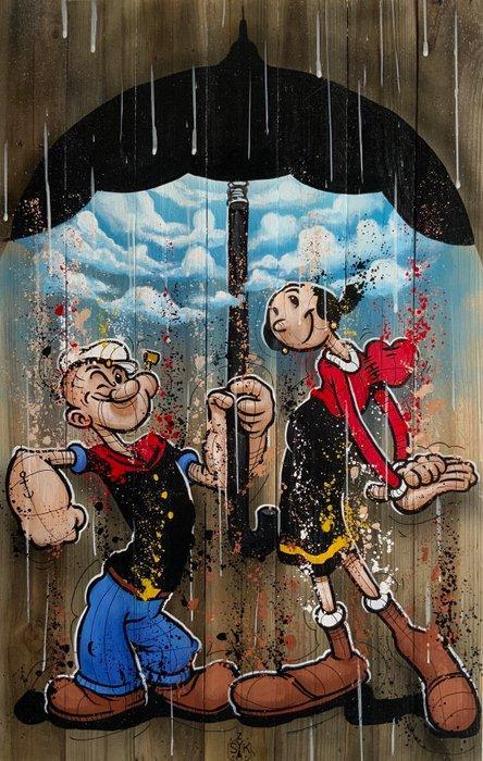 Elisée Skayzoo (1984) - Le parapluie, Olive et Popeye, Antiek en Kunst, Kunst | Schilderijen | Modern