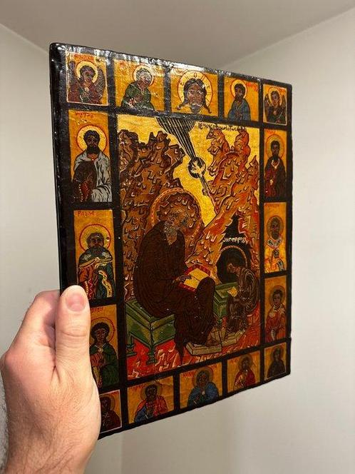 Icoon - Johannes van Patmos met Deësis - Hout -, Antiek en Kunst, Antiek | Boeken en Manuscripten