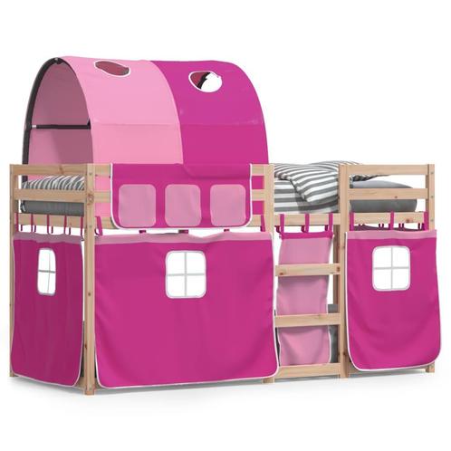 vidaXL Stapelbed met gordijnen 90x190 cm grenenhout roze, Maison & Meubles, Chambre à coucher | Lits, Envoi