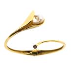18 Krt. Gouden armband met barok parel en diamant; 0,03 c..., Handtassen en Accessoires, Armbanden, Gebruikt, Overige kleuren