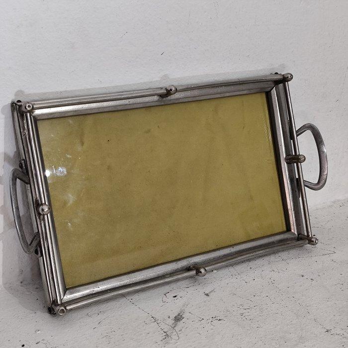 Dienblad - Aluminium, Glas, Hout, stof - Serveerschaal, Antiek en Kunst, Kunst | Designobjecten