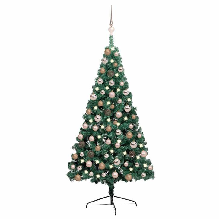 vidaXL Kunstkerstboom met verlichting en kerstballen half, Diversen, Kerst, Nieuw, Verzenden