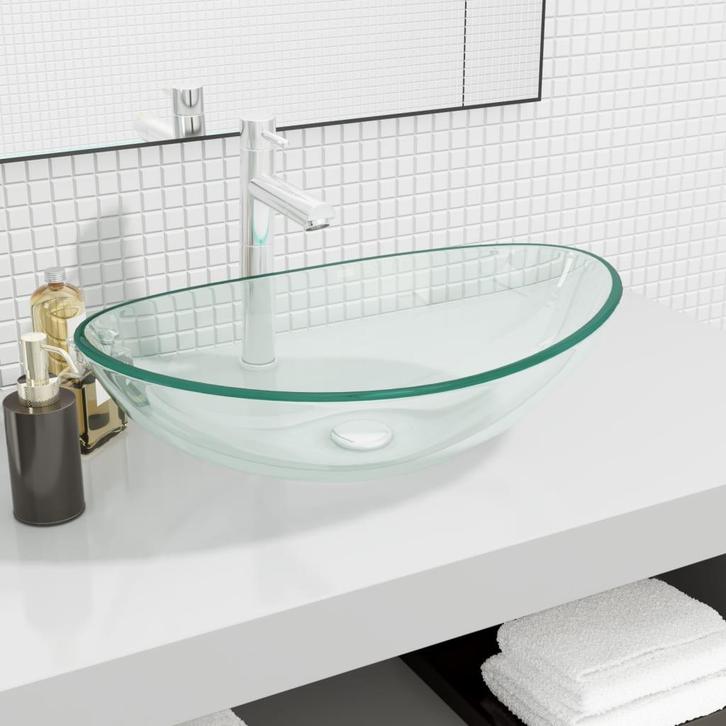 vidaXL Wasbak 54,5x35x15,5 cm gehard glas transparant, Doe-het-zelf en Bouw, Sanitair, Nieuw, Verzenden