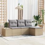 vidaXL 4-delige tuinbankset met kussens in beige poly rattan, Verzenden, Nieuw