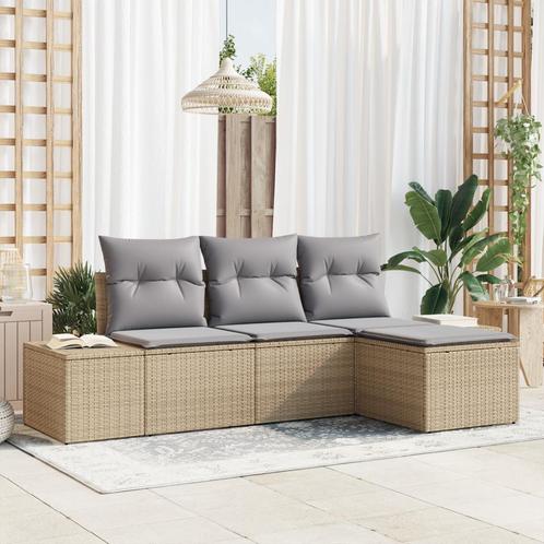 vidaXL 4-delige tuinbankset met kussens in beige poly rattan, Tuin en Terras, Tuinsets en Loungesets, Nieuw, Verzenden