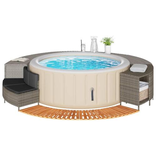 vidaXL Hottub-ombouw poly rattan massief acaciahout grijs, Tuin en Terras, Zwembaden, Nieuw, Verzenden