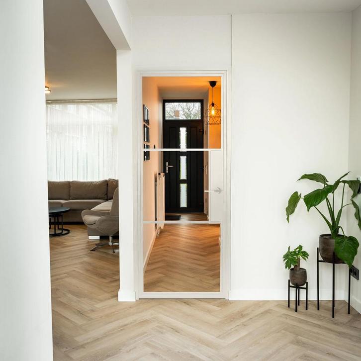 Stalen Binnendeur - 3 Vlaks - Wit - Helder glas - Met slot, Doe-het-zelf en Bouw, Deuren en Vliegenramen, Nieuw, Metaal, Binnendeur