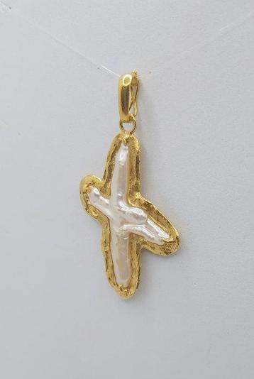 Pendentif en forme de croix - 19,2 carats Or jaune - Perle