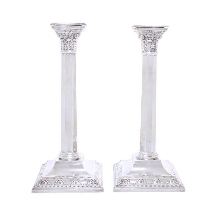 M S, London - Kaarsenhouder (2) - .925 zilver - 30 cm H., Antiek en Kunst, Antiek | Zilver en Goud