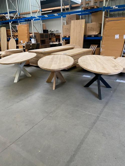 Aerts massief eiken, eettafel, ovaal + spinpoot (A-keuze), Huis en Inrichting, Tafels | Eettafels, Nieuw, Eikenhout, Metaal