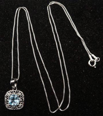 Topaas - Zilver, Topaas blauw - Geloofsketting in massief