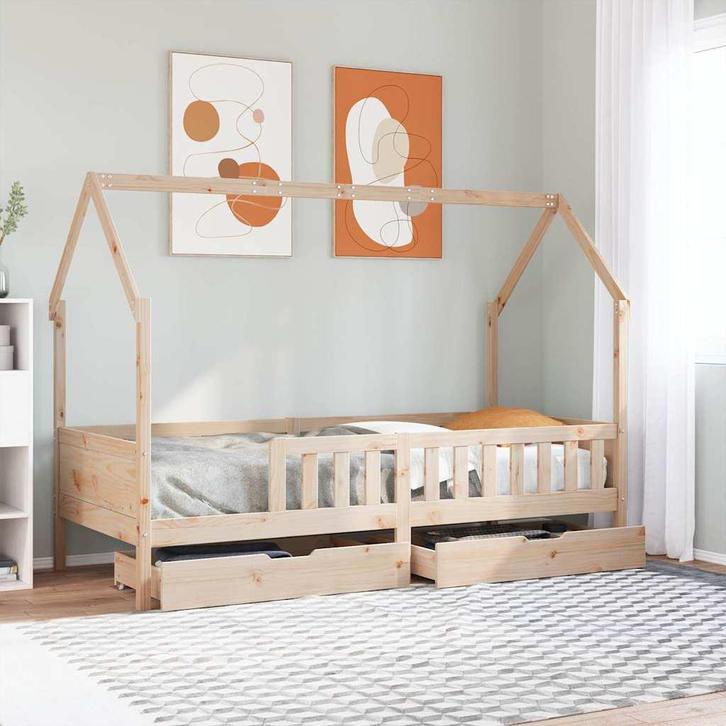 vidaXL Kinderbedframe met lades 80x200 cm massief grenenhout, Huis en Inrichting, Slaapkamer | Bedden, Nieuw, Verzenden