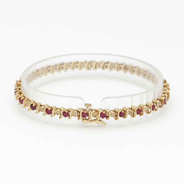 Armband - 14 karaat Geel goud Robijn - Diamant, Handtassen en Accessoires, Armbanden