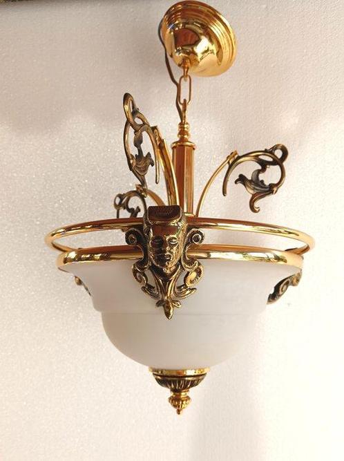Plafondlamp - Kristal, Messing - Luster met gezichten, Antiek en Kunst, Curiosa en Brocante
