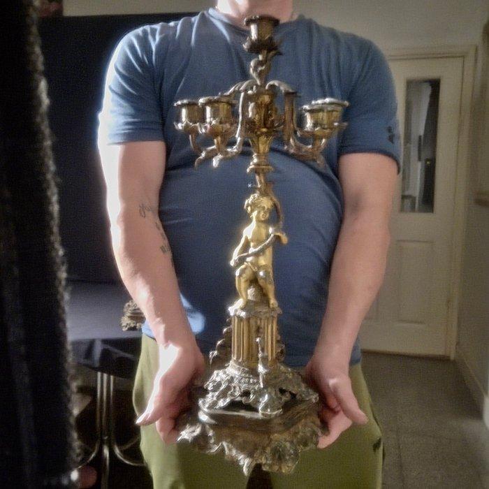 Kaarsenhouder (2) - Verguld brons - Bronzen kandelaars, Antiek en Kunst, Antiek | Klokken