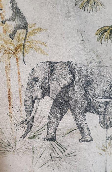 Tissu africain exclusif au style rétro avec des éléphants -, Antiek en Kunst, Antiek | Tapijten, Tafelkleden en Textiel
