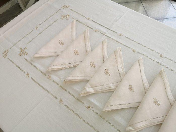 Tafelkleed - 270 cm - 175 cm - met de hand geborduurd, Antiek en Kunst, Antiek | Tapijten, Tafelkleden en Textiel