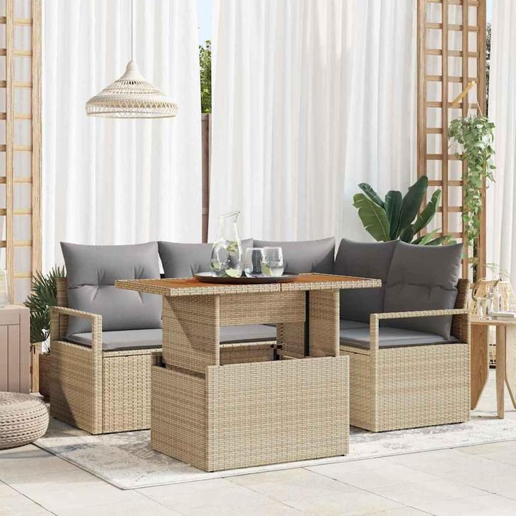 vidaXL Tuin Eettafel Set 5 pcs Beige en Grijs 100 x 55 x 73, Tuin en Terras, Tuinsets en Loungesets, Nieuw, Verzenden