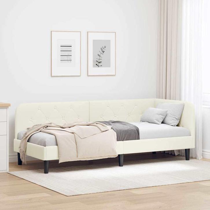 vidaXL Hoek Bed Frame met hoofdeinde Crème 80 x 200 cm, Huis en Inrichting, Slaapkamer | Bedden, Nieuw, Verzenden