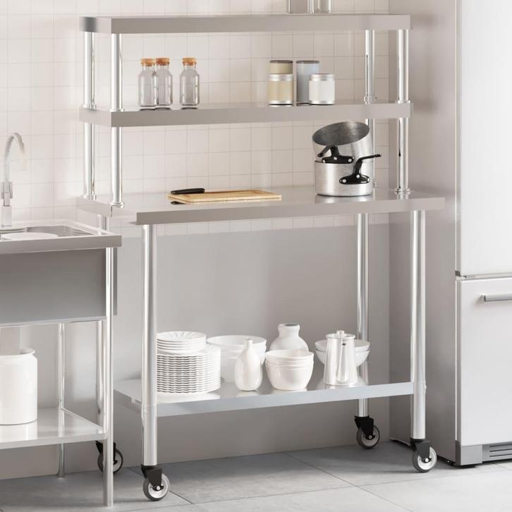 vidaXL Keukenwerktafel met bovenschap 110x55x150 cm, Zakelijke goederen, Horeca | Overige, Verzenden