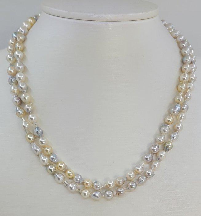 Halsketting Zilver, 5,5x6mm multi gouden en zilveren Akoya, Handtassen en Accessoires, Kettingen