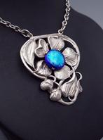 Art Nouveau, Emaille. verzilverd metaal - Halsketting