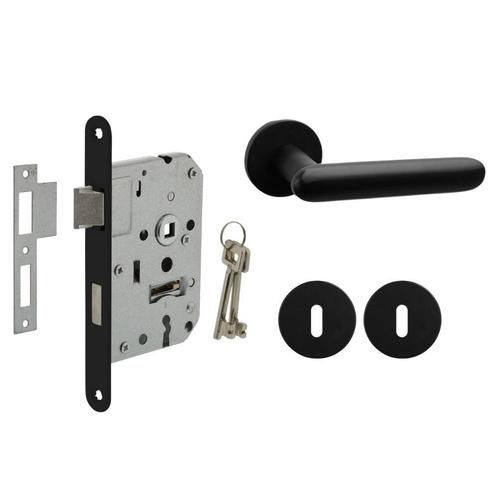 Deurbeslag set met sleutelrozet en deurklink Rinnovo zwart, Doe-het-zelf en Bouw, Hang- en Sluitwerk, Klink of Kruk, Nieuw, Overige materialen