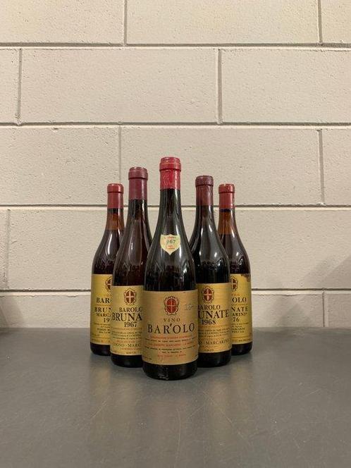 1967x2, 1968 &1976x2 Marcarini, Brunate - Barolo - 5 Flessen, Verzamelen, Wijnen