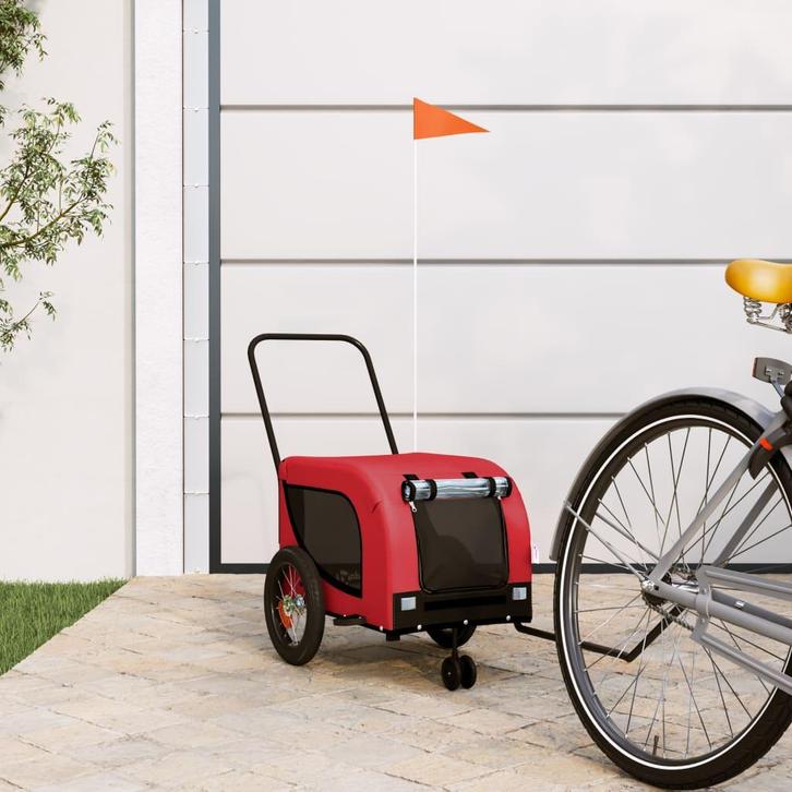 vidaXL Hondenfietstrailer oxford stof en ijzer rood en zwart, Animaux & Accessoires, Autres accessoires pour animaux, Envoi