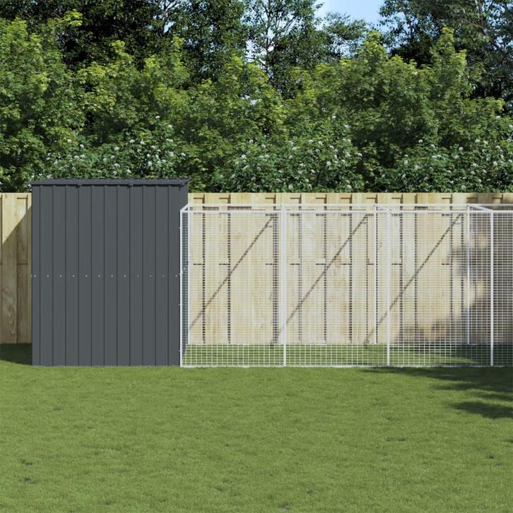 vidaXL Hondenhok met ren 214x1069x181 cm staal antraciet, Dieren en Toebehoren, Hondenhokken, Nieuw, Verzenden