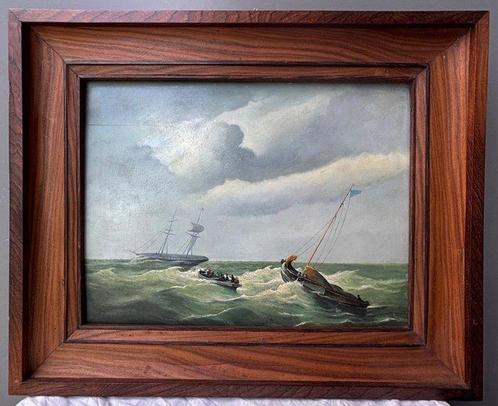 Dutch school (XIX-XX) - Scheepsredding op ruwe zee, Antiek en Kunst, Kunst | Schilderijen | Klassiek