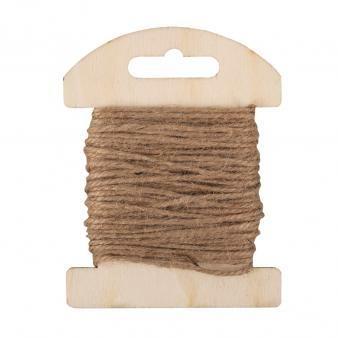 Jutekoord op houten kaart, 1,5mm ø, 10m zand jute touw