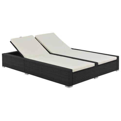 vidaXL Ligbed tweepersoons poly rattan zwart, Jardin & Terrasse, Chaises longues, Envoi