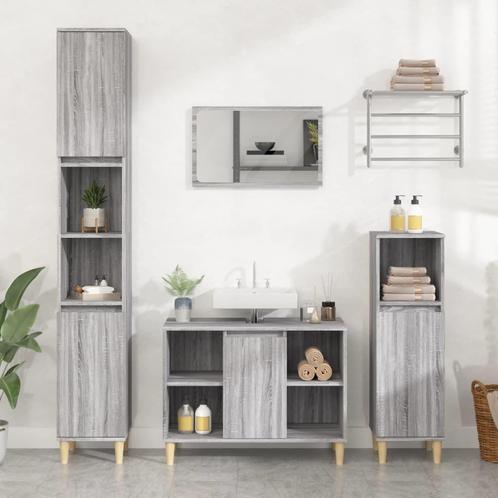 vidaXL 3-delige Badkamermeubelset bewerkt hout grijs sonoma, Huis en Inrichting, Badkamer | Badkamermeubels, Nieuw, Verzenden