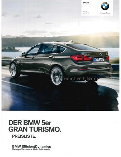 2014 BMW 5 SERIE GRAN TOURISMO PRIJSLIJST DUITS, Livres, Autos | Brochures & Magazines