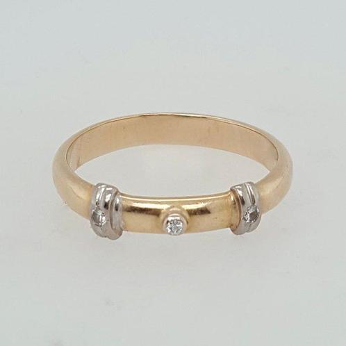 Ring - 14 karaat Geel goud, Witgoud - 0.06ct. tw. Diamant, Handtassen en Accessoires, Ringen