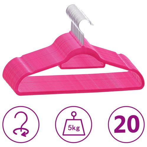 vidaXL 20-delige Kledinghangerset anti-slip fluweel roze, Maison & Meubles, Armoires | Penderies & Garde-robes, Envoi