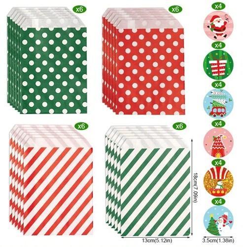 Kerst kraft papieren zakjes met stickers rood groen punt, Hobby & Loisirs créatifs, Bricolage