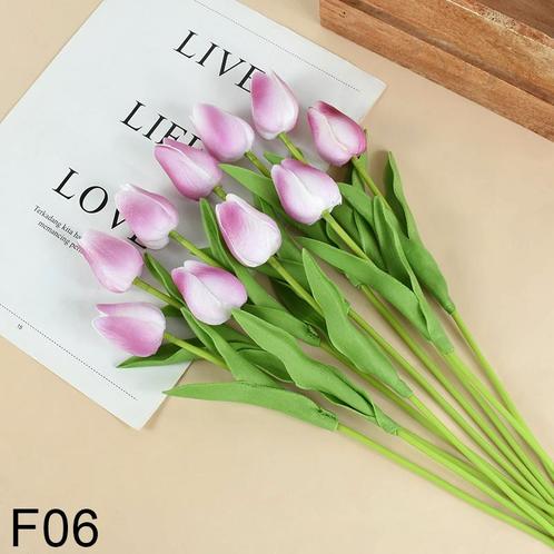 Actie tulp tulpen 33cm bundel fuchsia/wit/purple f06 /, Maison & Meubles, Accessoires pour la Maison | Plantes & Fleurs artificielles