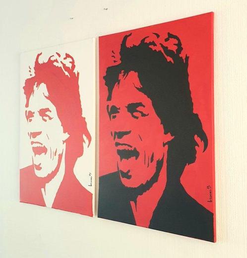 Liesens - MICK JAGGER lot van 2 schilderijen, Antiek en Kunst, Kunst | Schilderijen | Modern