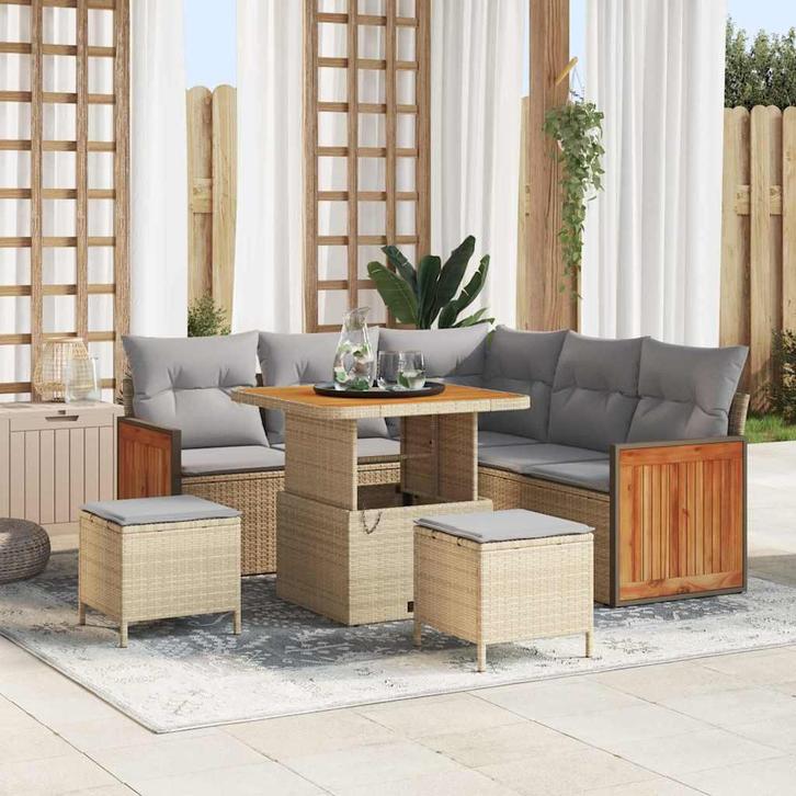 vidaXL Tuinbank Set met kussen 8 pcs beige en lichtgrijs, Tuin en Terras, Tuinsets en Loungesets, Nieuw, Verzenden